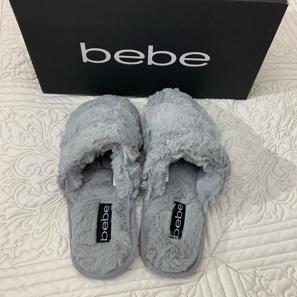 NWB BEBE GRAY FAUX FUR SLIPPERS - Picture 6 of 6